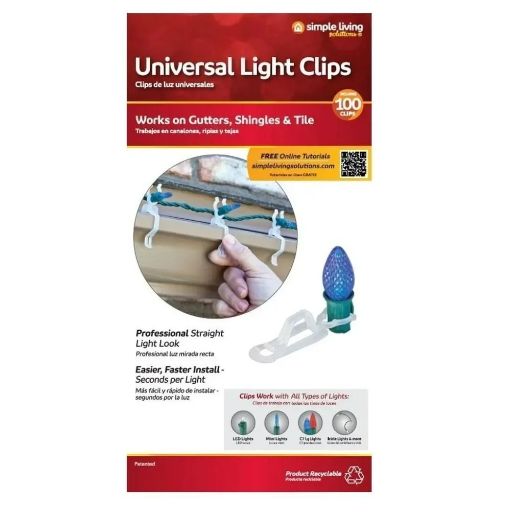 Bundle of 3 Simple Living Solutions Universal Light Clips, 100 Ct – Plastic Clip